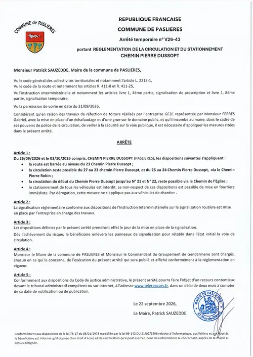 V26-43_arr&ecirc;t&eacute; circulation_chemin Pierre Dussopt